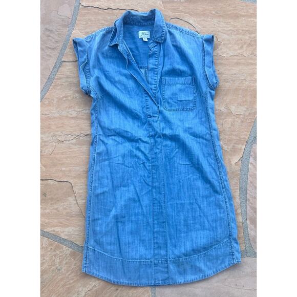 J. Crew Dress Size XS Long Sleeve Chambray Blue Denim Shirt Tunic Pullover - Picture 2 of 5